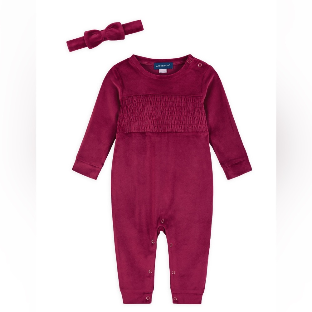 Velvet Red Coverall and matching headband (Andy & Evan) NEW W TAGS